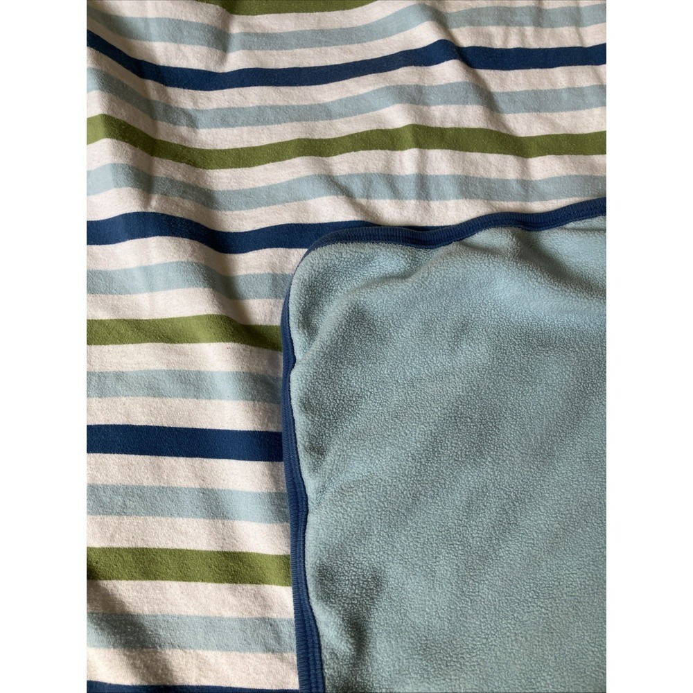 Old Navy Knit Blue White Green Stripe Baby Blanket Security Lovey Fleece back 07